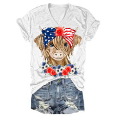 American Flag Cow Print V-Neck Tee – Show Your Patriotic Moo-ves!